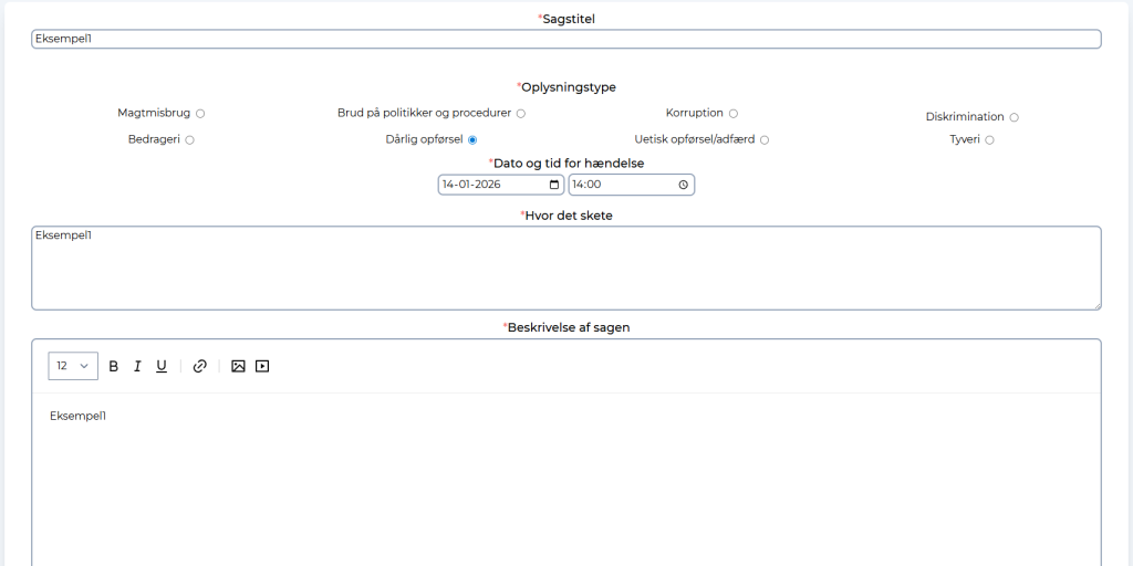 2. In this step, you enter the case name, the type of information, the date the incident occurred, and a description of the case.