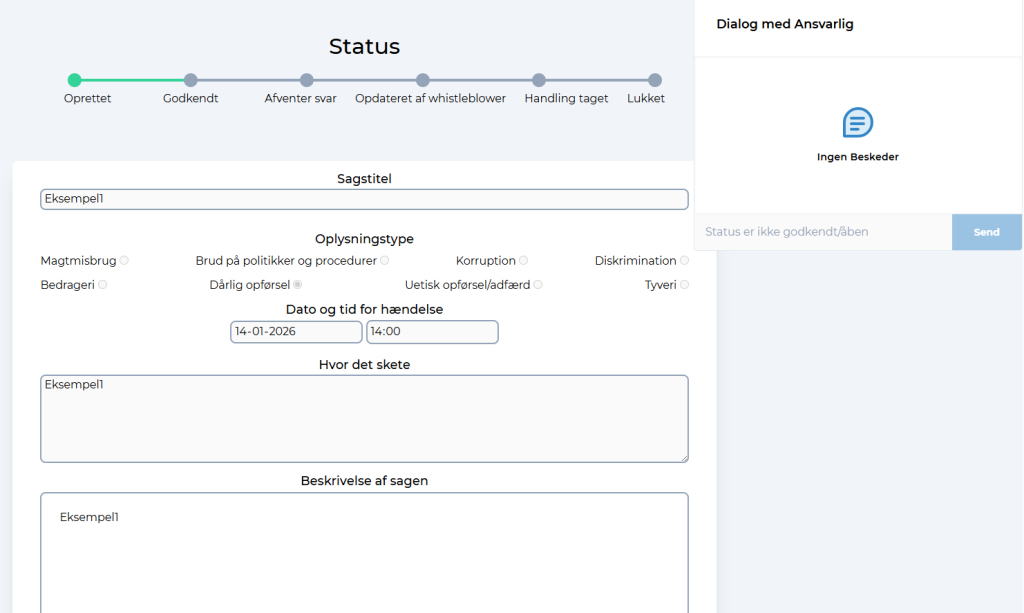 4. In the bar under “Status,” you can see how far along the case is in the processing. You can also communicate with the case manager using the messaging feature.
